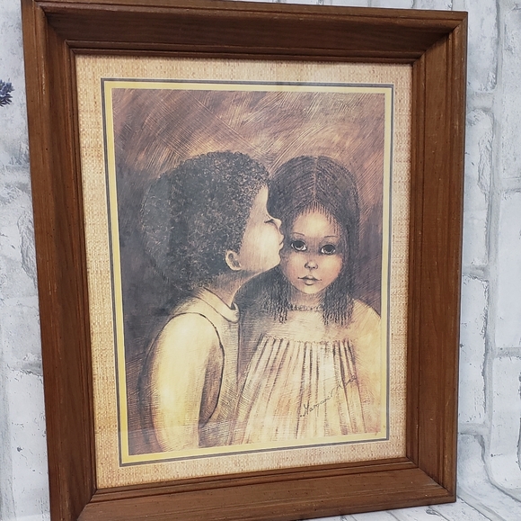 RARE Vtg. A Little Kiss First Love By Margaret Kane Framed Art Print - Picture 3 of 12
